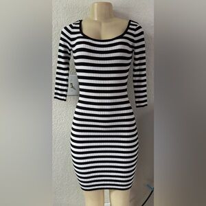 Say What? Black and White Striped Long Sleeve Dress bodycon knee-length party
